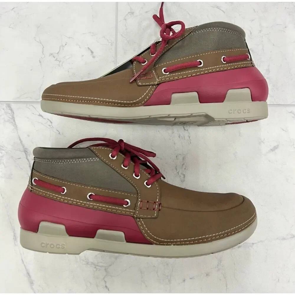 CROCS Beach Line Boat Chukka in Hazelnut / Brick Red Size 10